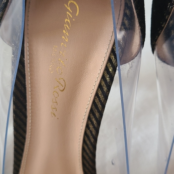 EUC! Gianvito Rossi Black Suede/Gold Metallic Striped Plexi Pumps! - Picture 6 of 12